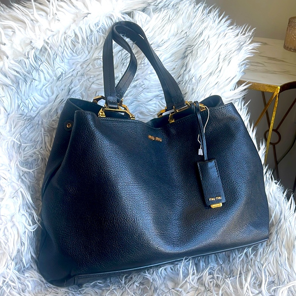 MIU MIU Madras Black Leather Tote